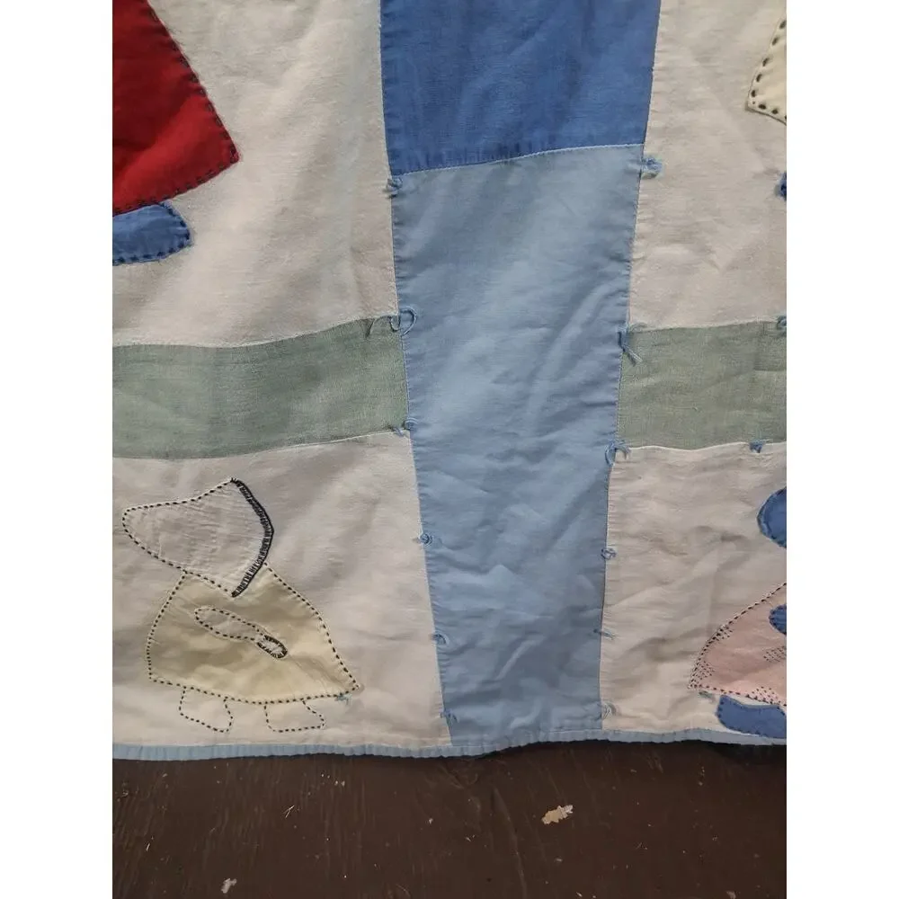 Sunbonnet Sue Handmade Vintage Quilt Colorful 68 × 78 Farmhouse Cottagecore